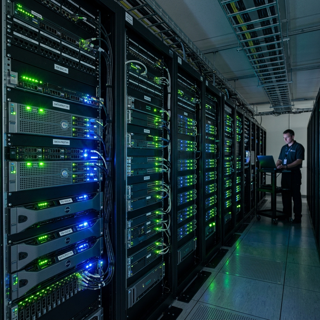 Modern cybersecurity network server infrastructure datacenter